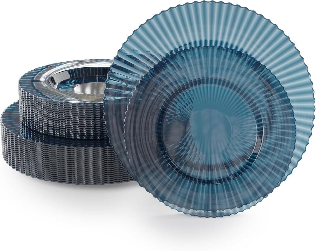 Exquisite 80 Piece Plastic Disposable Plates Set For 40 Guests I 40 X 9 Inch & 40 X 11 Inch Disposable Plastic Plates | Color: Blue | Great for Weddings Parties And Formal Occasions