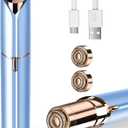 Facial Hair Remover for Women- as Seen on TV Painless Face Shaver -Mini Hair Remover, Electric Razor Shaver Portable Bikini Epilator for Lips, Chin, Armpit, Peach Fuzz, Fingers, Neck, Cheek (Blue+2 Heads)