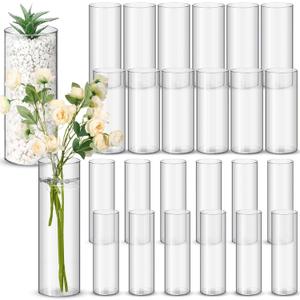 Nuogo 24 Pcs 10 Inch Acrylic Clear Cylinder Vase Plastic Flower Vase Unbreakable Tall for Wedding Centerpieces Party Home Plants Bouquet Decor