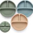 Toddler Plates 3 Pack, Divided Suction Plates for Baby, 100% Food Grade Silicone Baby Plates, Non-Slip, Baby Led Weaning Supplies, Microwave & Dishwasher Safe (Blue)