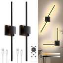 Torchlet Battery Operated Wall Sconce with Remote Control, Dimmable Wall Sconces Set of Two with DIY Independently Rotatable Lamp, 3000K-6000K LED Wall Lights for Living Room, Bedroom, 28.3In, 2 Pack