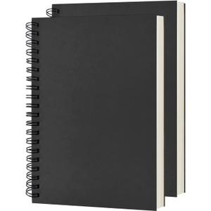 DSTELIN Blank Spiral Notebook, 2-Pack, Soft Cover, Sketch book, 100 Pages / 50 Sheets, 7.5 inch x 5.1 inch, 100GSM, (Black)