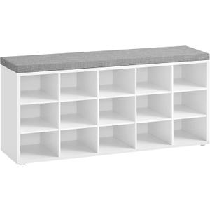 VASAGLE CUSTOS Collection - Shoe Bench, Storage Bench with Padded Seat, Entryway Bench with 15 Compartments, for Bedroom, 11.8 x 41.3 x 18.9 Inches, Cloud White and Dove Gray ULHS15WT