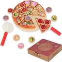 Cutting Play Food Toy for Kids Kitchen,Wooden Pizza Set Pretend Play Kitchen Accessories,Learning Toy Birthday Gifts for Boys Girls Toddlers (6 pcs Set), child-size