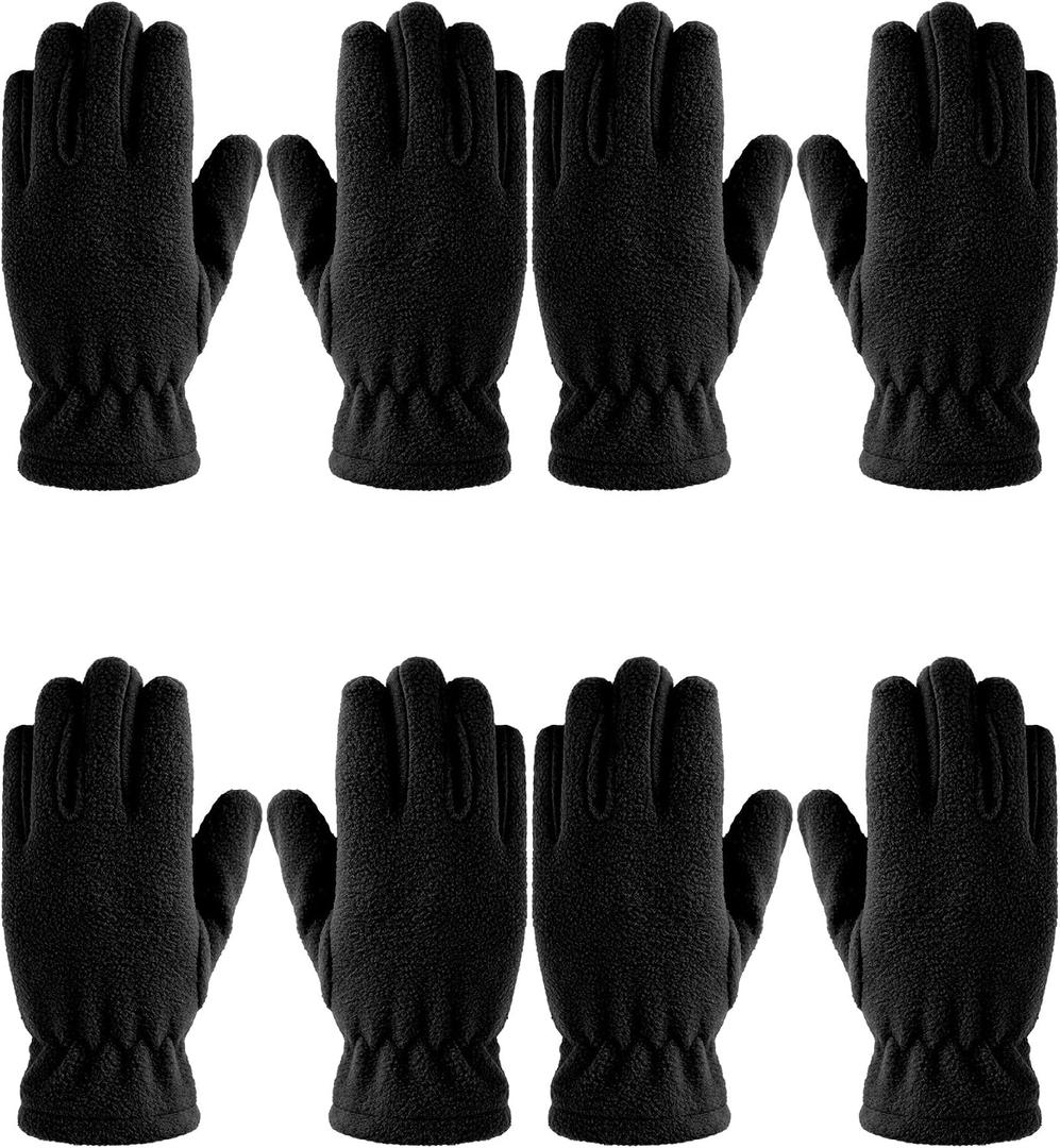 Geyoga 4 Pairs Kids Winter Fleece Gloves Soft Warm Snow Gloves Full Fingers Ski Mittens for Boys Girls Outdoor Activities (Black)