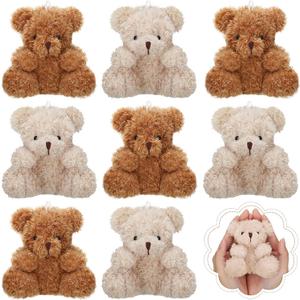Threan 8 Pcs Mini Plush Bears 4'' Small Bear Bulk Stuffed Animal Toys Tiny Soft Bear Doll Present Stuffers for Keychain Baby Shower Party Favors Supplies(Brown, Apricot)