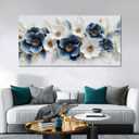 Large Canvas Wall Art for Living Room Blue and White Floral Print Painting wall Decor for Bedroom Office Modern Home Botanical Framed Wall Decorations Artwork Size 24x48 Ready to Hang