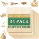24 Pack 12"x12"Basswood Sheets 1/8",3mm Basswood for Laser Cutting,3mm Plywood Unfinished Wood Craft Wood for DIY Ornaments and Models Drawing Painting Engraving Wood Burning and Laser Cutting