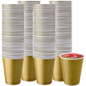 Zopeal 200 Pcs Plastic Cup Bulk 18 oz Disposable Tumblers Wedding Hard Plastic Party Wine Cups Fancy Beverage Drinking Soda Cocktail Glasses for Wedding Birthday Christmas(Gold)