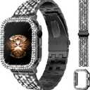 JR.DM Diamond Bands with Bling Case Women Compatible with Apple Watch 40mm 38mm 41mm 44mm 45mm 42mm 46mm 49mm Luxury Metal Bracelet Replacement Strap for iWatch Series Ultra/SE/10/9/8/7/6/5/4/3/2/1