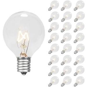 Novelty Lights 25 Pack G50 Outdoor String Light Globe Replacement Bulbs, Clear, E12/C7 Base, 7 Watt