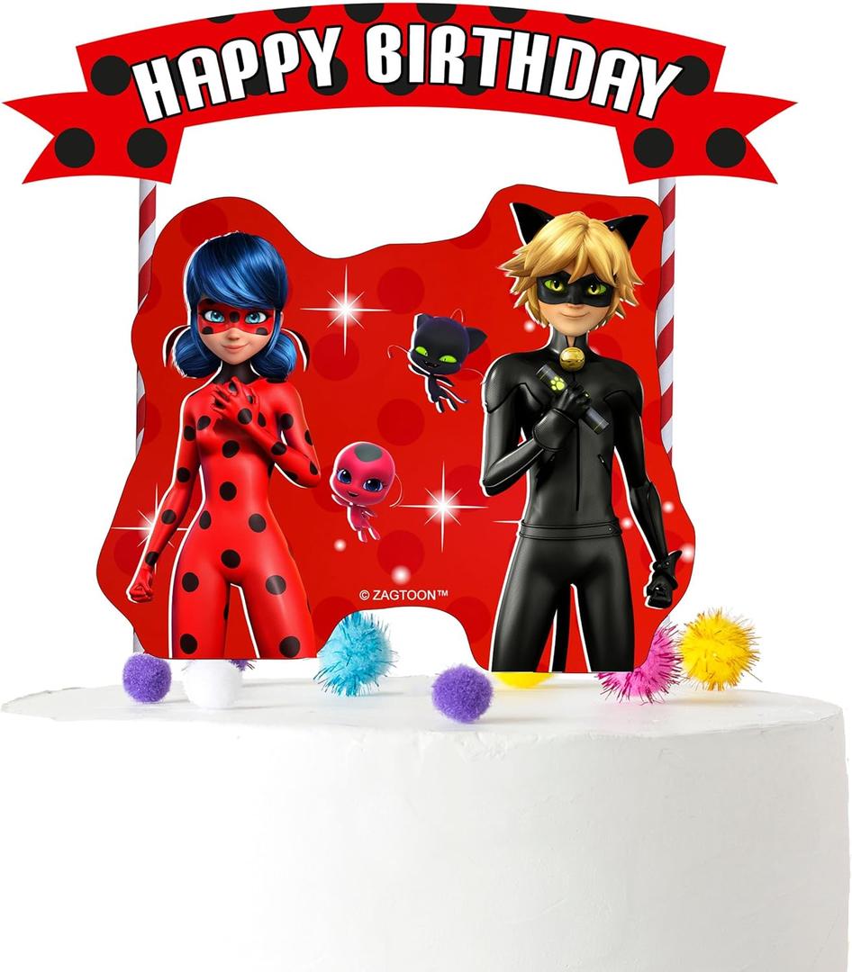 PC Miraculous Ladybug Cake Topper. Cartoon Miraculous Ladybug Party Supplies for Birthday Theme Party.
