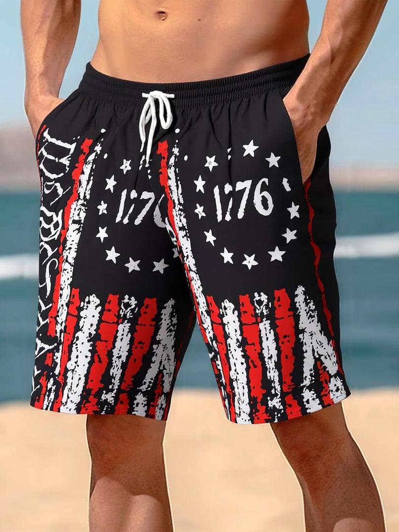 Mens Swim Trunks Quick Dry Board Shorts with Mesh Lining, Breathable Fit Print Beach Shorts for Summer Activities(1776 Print, 3X-Large)
