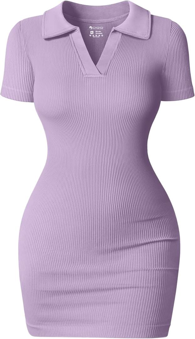 OQQ Women's Mini Dresses Sexy Ribbed Short Sleeve Tummy Control Bodycon Mini Dress (Taro Purple) S OQQ Women's Mini Dresses Sexy Ribbed Short Sleeve Tummy Control Bodycon Mini Dress (Taro Purple) S