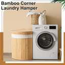 Gueevin Corner Laundry Hamper with Lid and 2 Removable Cloth Liners Bamboo Corner Laundry Basket Collapsible Clothes Basket Storage Bin for Bedroom Bathroom Living Room (Wood Color)