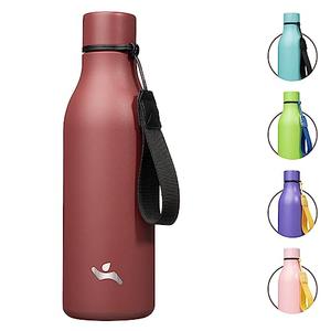 Konokyo Insulated Water Bottle with Strap,18 oz Double Wall Stainless Steel Vacuum Bottles Metal Water Flask,Brick Red