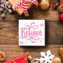 Wooden Box Signs: Believe, Merry Christmas, Perfect Pink & Red Decorations - 5x5 Inch, Great Gifts for Her