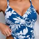 B2prity Women's Ruched Tankini Swimsuits V Neck Wrap Tie Back Two Pieces Bathing Suit Tummy Control Swimwear (Blue, XL)