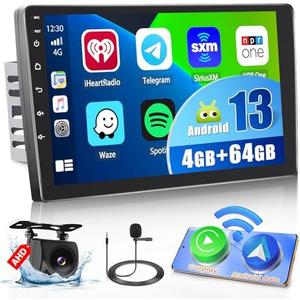 【4G+64G 8-Core】 10.1 Inch Double DIN Android 13 Car Stereo with Wireless CarPlay & Android Auto, IPS Touch Screen Dash Kit with GPS WiFi FM/RDS BT5.0 32EQ DSP 59UI SWC Free Backup Camera
