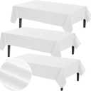 Preboun 3 Pcs Vinyl Tablecloth 54 x 108 Inches Rectangle Vinyl Flannel Backed Tablecloth Waterproof Plastic Table Cover for Dinner Kitchen Outdoor Indoor Rectangle Tables(White)