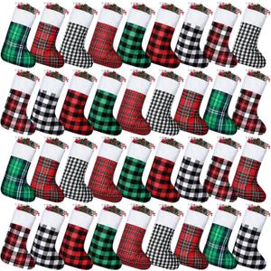 Skylety 60 Pcs Mini Christmas Stockings 8.27 Inch Small Buffalo Plaid Red Black Stockings Hanging Ornament Classic Bulk Christmas for Family Holiday Party Gift Xmas Tree Decoration