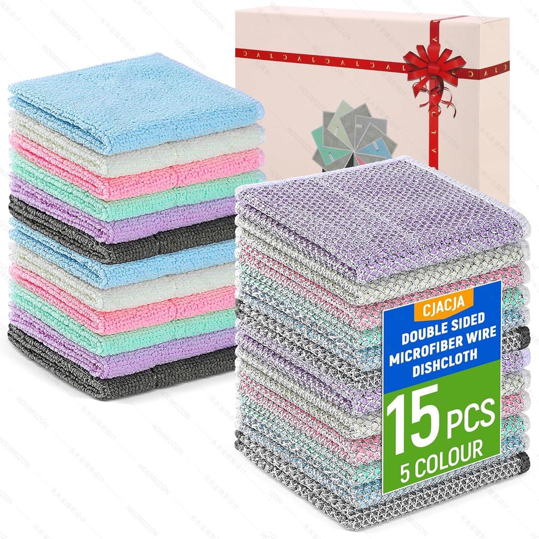 5 x Double Side Non Scratch Wire Dishcloth 15pcs-Multipurpose Wire Dishwashing Rags Wire Mesh Cleaning Cloth,Kitchen Towels and Dishcloths Sets Microfiber Cloth for Cleaning Pans Sinks & Cookware