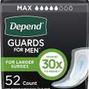 Depend Guards Incontinence Pads for Men, Maximum Absorbency, 52 Count