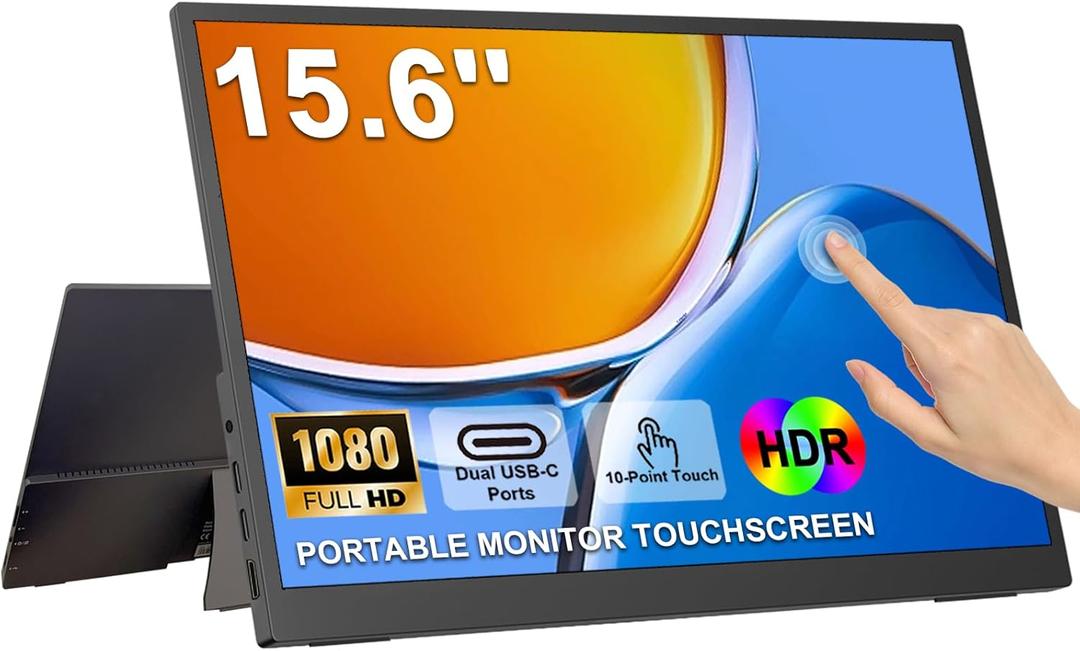 IBW 15.6" Portable Monitor Touchscreen, 1080P FHD IPS Travel Monitor with Tempered Glass, 10-Point Touch, Dual Speakers & Kickstand, USB-C HDMI External Monitor for Laptop MacBook Phone PS5 Switch