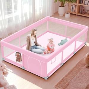 Pink Baby Playpen 74x50 Inches Playpen for Little Princess Play Yards Indoor & Outdoor Sturdy Safety Baby Girls Play Pen with Soft Breathable Mesh Toddlers Activity Center with Anti-Slip Base