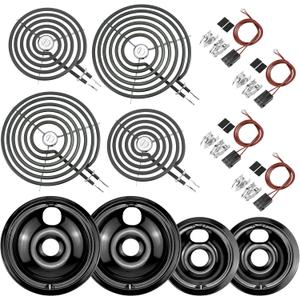 Black Burner Drip Pans WB31M19(8) WB31M20(6) Electric Stove Burner Replacement WB30M1(6") WB30M2(8")&WB17T10006 Terminal Block