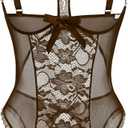 Avidlove Sexy Lingerie for Women One Piece Lace Babydoll Sleepwear Bodysuit (Large, Brown)