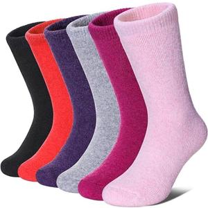 MQELONG Wool Socks for Kids Boys Girls Winter Warm Wool Hiking Thick Boot Cozy Crew Socks 6 Pairs (6 Pair Solid Color, 8-12 Years)