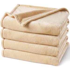 PHF Ultra Soft Fleece Blanket Queen Size, No Shed No Pilling Luxury Plush Cozy 300GSM Lightweight Blanket for Bed, Couch, Chair, Sofa Suitable for All Season, 90" x 90", Beige