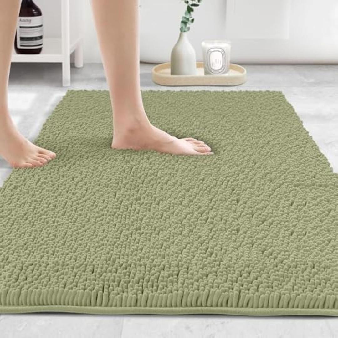 MAYSHINE Plush Shaggy Chenille Bath Mat | Extra Soft, Super Absorbent, Non-Slip Bathroom Rug | Fluffy Microfiber, Area Rug Sets for Bathroom Floor, Kitchen, Living Room | 59"x31" | Sage Green