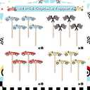32pcs Race Car Wooden Cupcake Toppers, Racing Flag Cupcake Picks Cake Decorations Baby Shower Birthday Party Supplies