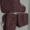 Striped Mauve Bathroom Rug Set 3 Pieces Ultra Soft, Non Slip Chenille Bath Carpet, Absorbent Plush Shaggy Bath Mats for Bathroom, Toilet, Bedroom, Kitchen (20"x32"+17"x24"+U Shape 20"x24")