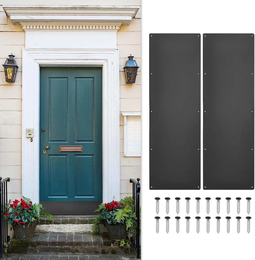 uxcell 2pcs Door Kick Plate, 10 x 30 Inches Aluminum Kick Plate Door Plate, 1.5mm (1/16 Inch) Thickness, for Exterior Front Door or Back Door, Black
