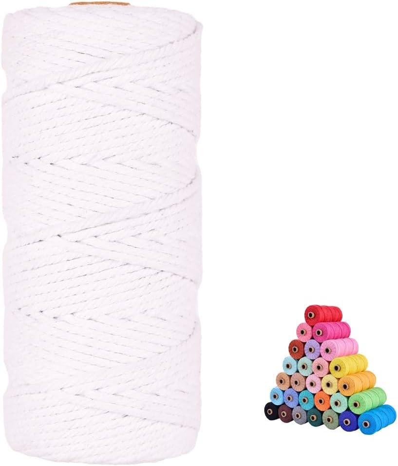 flipped 100% Natural Macrame Cotton Cord,3mm x109 Yard Twine String Cord Colored Cotton Rope Craft Cord for DIY Crafts Knitting Plant Hangers Christmas Wedding Dcor (White, 3mm*109yards)
