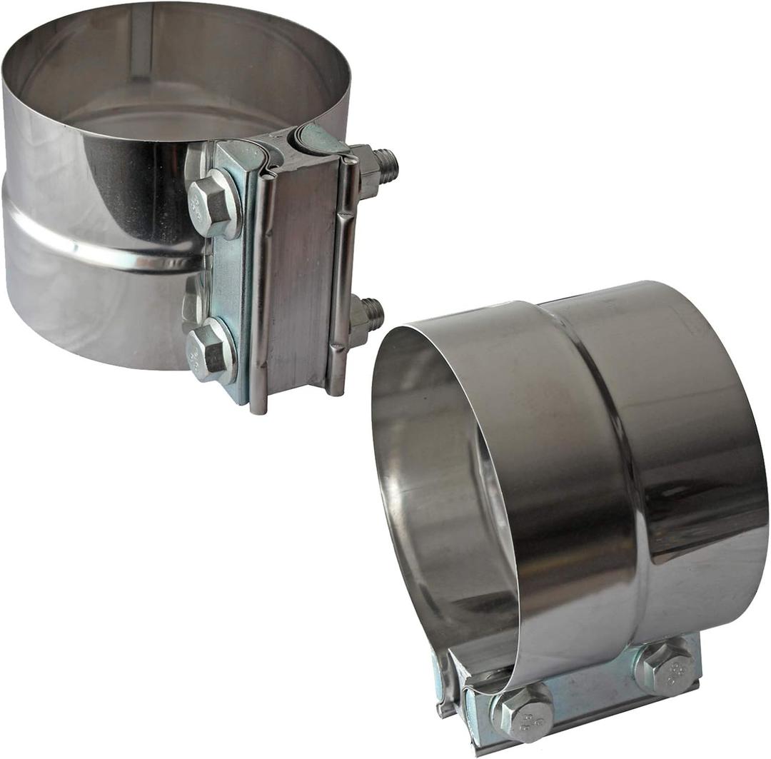 4" Inch Exhaust Clamps Stainless Steel Muffler Band Clamp for 4" Inner Diameter to 4.5" Outer Diameter Turbo Downpipe Tip Exhaust Pipes Connection (2 Pack) (4IN 2PCS Lap Joint Clamps)