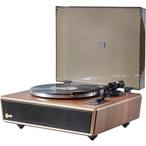 Arkrocket Huygens High Fidelity Bluetooth Record Player with Built-in Speakers Belt Drive Vinyl Turntable with Moving Magnet Cartridge, Bluetooth Input Output and Aux-in (Huygens Walnut)