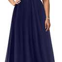 Pinup Fashion Women Bridesmaid Dresses for Wedding Guest Plus Size - Formal Chiffon Long Maxi Dress (Blue), 18W