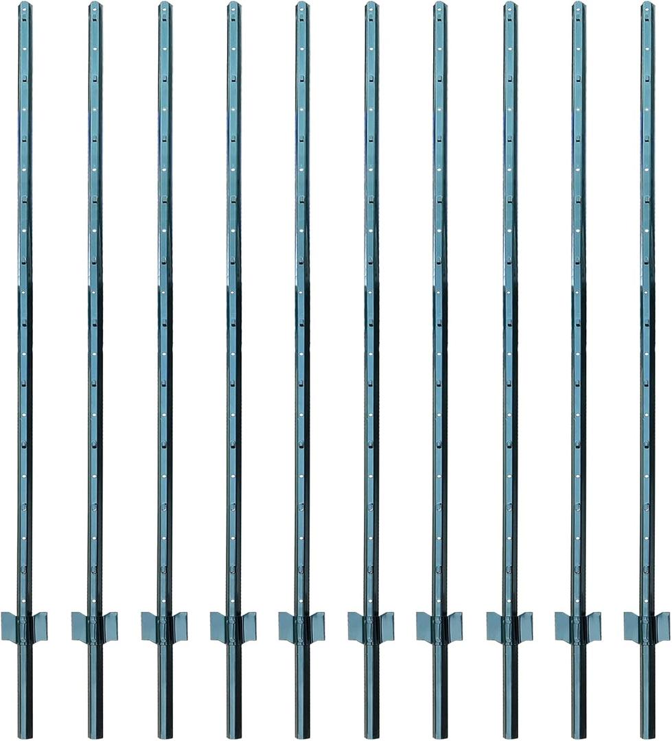ARIFARO Sturdy Duty Metal Fence Posts 6 Feet,Pack of 10, 3-4-5-6-7 Feet No Digging Garden U Post for Wire Fencing Steel Poles for Yard, Outdoor, Green