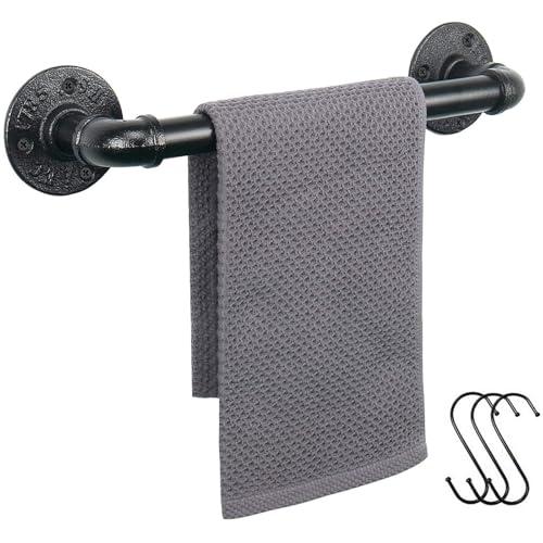 Jeasor Industrial Pipe Towel Rack Towel Bar, Heavy Duty Wall Mounted Rustic Farmhouse Bath Towel Holder for Bathroom (Black, 12 inch)