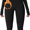 AEEZO Womens Long Sleeve Workout Jumpsuit Zip Up Yoga Rompers Sexy Tummy Control One Piece Bodycon Bottom Pants (Medium, #3 Thermal Black)