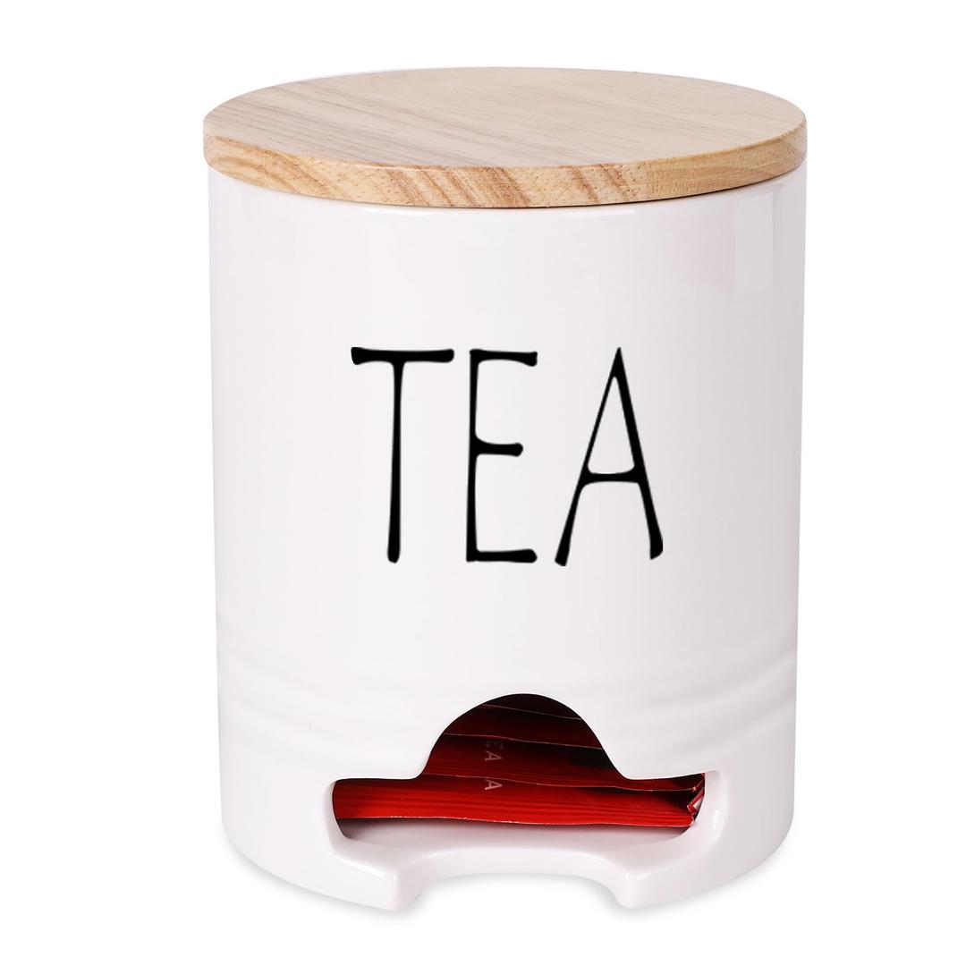 Farmhouse Tea Bag Holder with Lid, Ceramic Tea Bag Caddy Dispenser for Countertop,Tea Bag Organizer Storage Container Tea Bag Chest for Beverage Supplies (White)