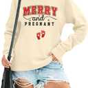 Merry and Pregnant Sweatshirt for Women Christmas Pregnancy Announcement Pullover Funny Letter Long Sleeve Shirt (XXL)