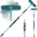 20 Feet High Reach Window Squeegee with 5-12Ft Extension Pole, Window Cleaner Tool with 3-Stage Telescoping Pole, Window Cleaning Kit with Rotatable Head (2 Squeegee & 2 Microfibre Cloths)