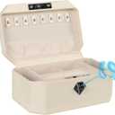 Jewelry Safe，Biometric Fingerprint safe, Leather Wrapped Jewelry Box with Lock, Quick-Access & Keyless Entry(Two-Tier White)