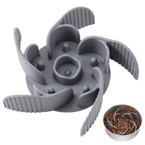 MateeyLife Cuttable Slow Feeder Dog Bowls Insert with Suction Cups for Medium & Large Dogs to Slow Down Eating– Fits Metal & Ceramic Bowls(Gray)