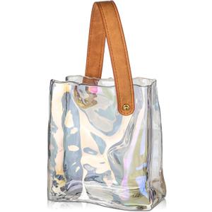 Glass Purse Vase for Flowers Iridescent Vases for Centerpieces Glass Bag Vase with Leather Handle Small Handbag Vases for Decor Decorative Fish Bowl for Home Wedding Decor